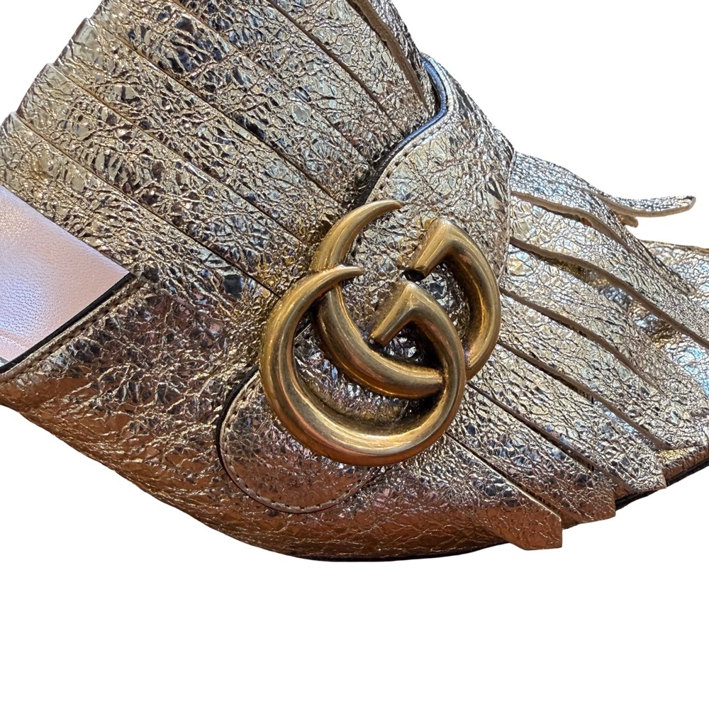 Gucci GG Marmont Metallic Gold Fringe Mule Sandals - Picture 12 of 15